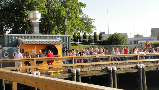  Shipping cargo container turned in to an outdoor waterfront eatery at Victoria BC Inner Harbour