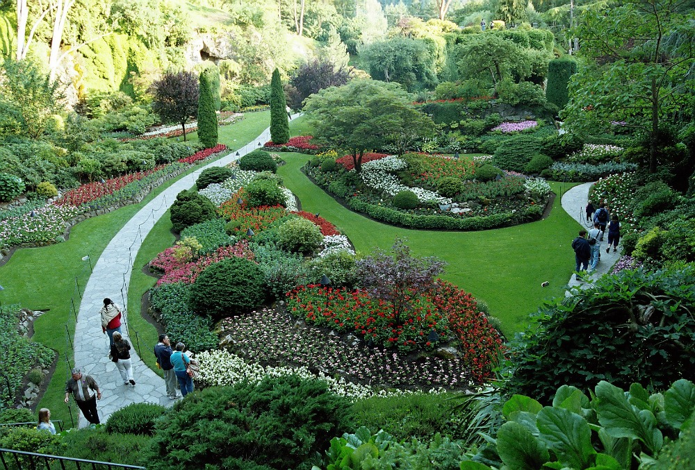 Famous Sunken Garden view from Butchart Gardens Victoria BC